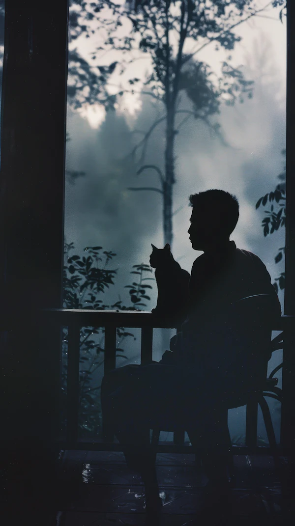 Silhouette on Porch with Cat