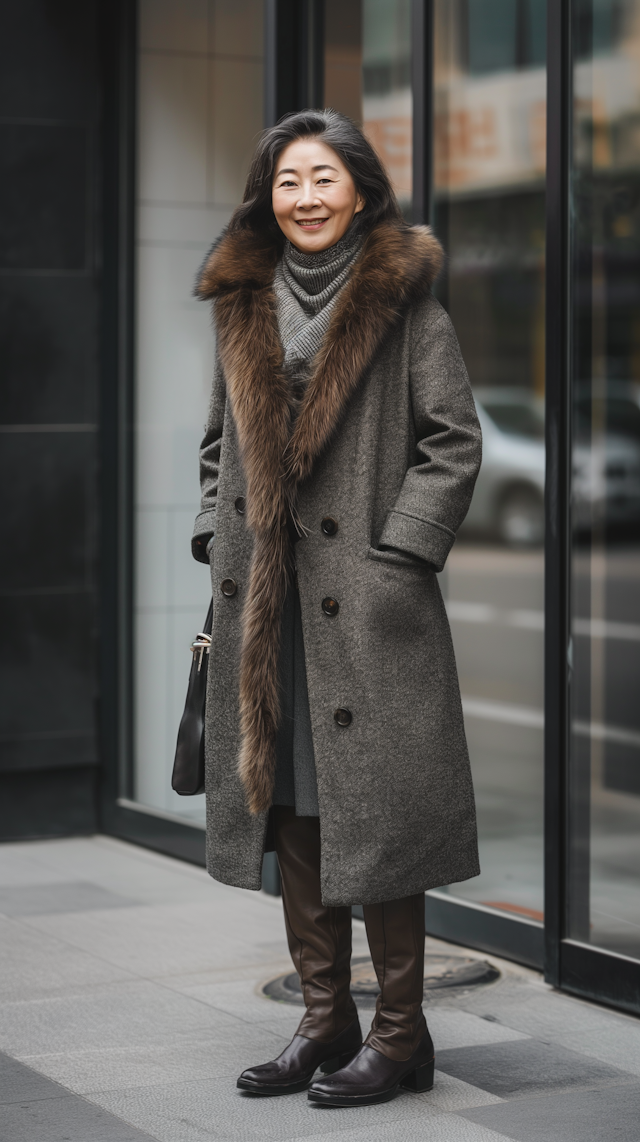 Elegant Older Woman in Winter City