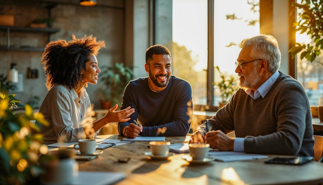 Lively Conversation at Sunlit Table