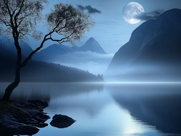 Moonlit Lake Landscape