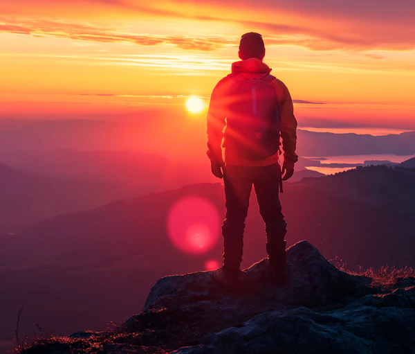 Solitary Hiker at Sunset