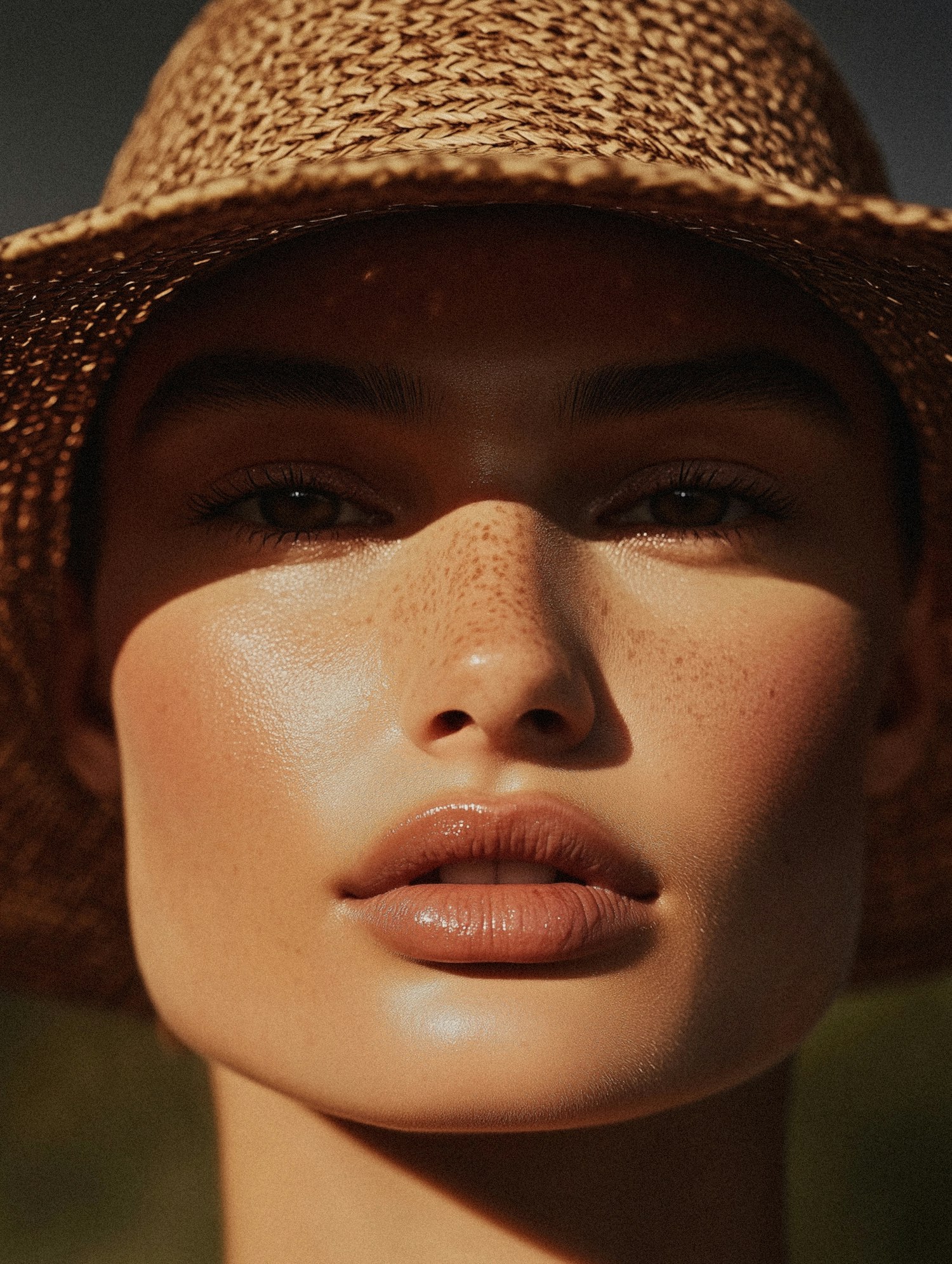 Serene Portrait with Straw Hat