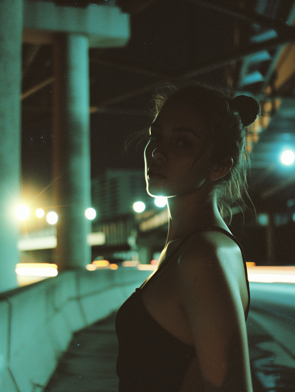 Contemplative Woman in City at Night