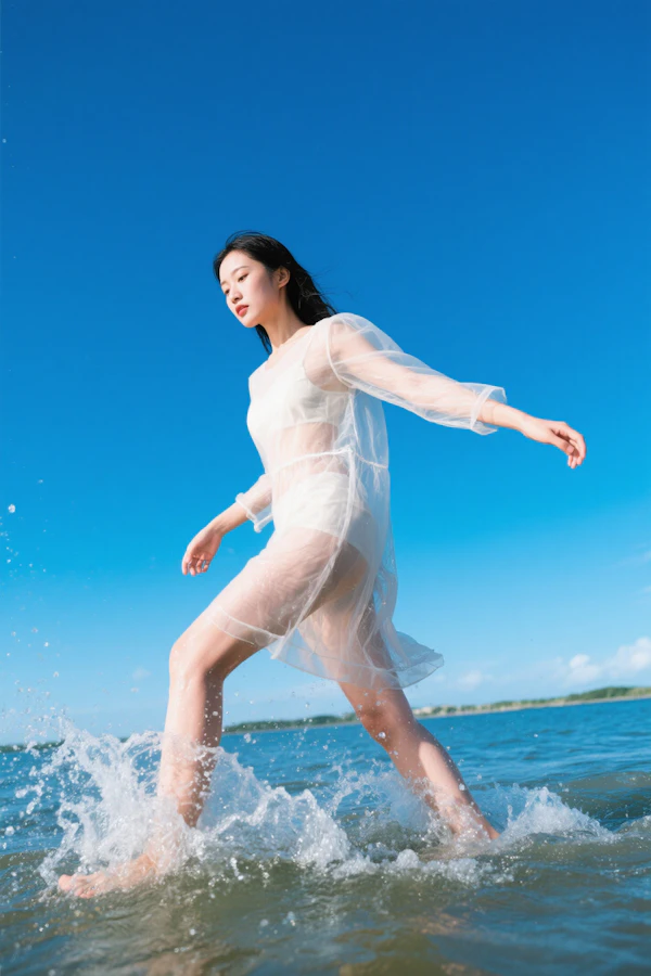 Woman Walking on Beach