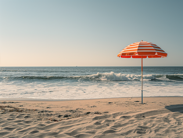 Solitary Striped Umbrella on a Serene Beach