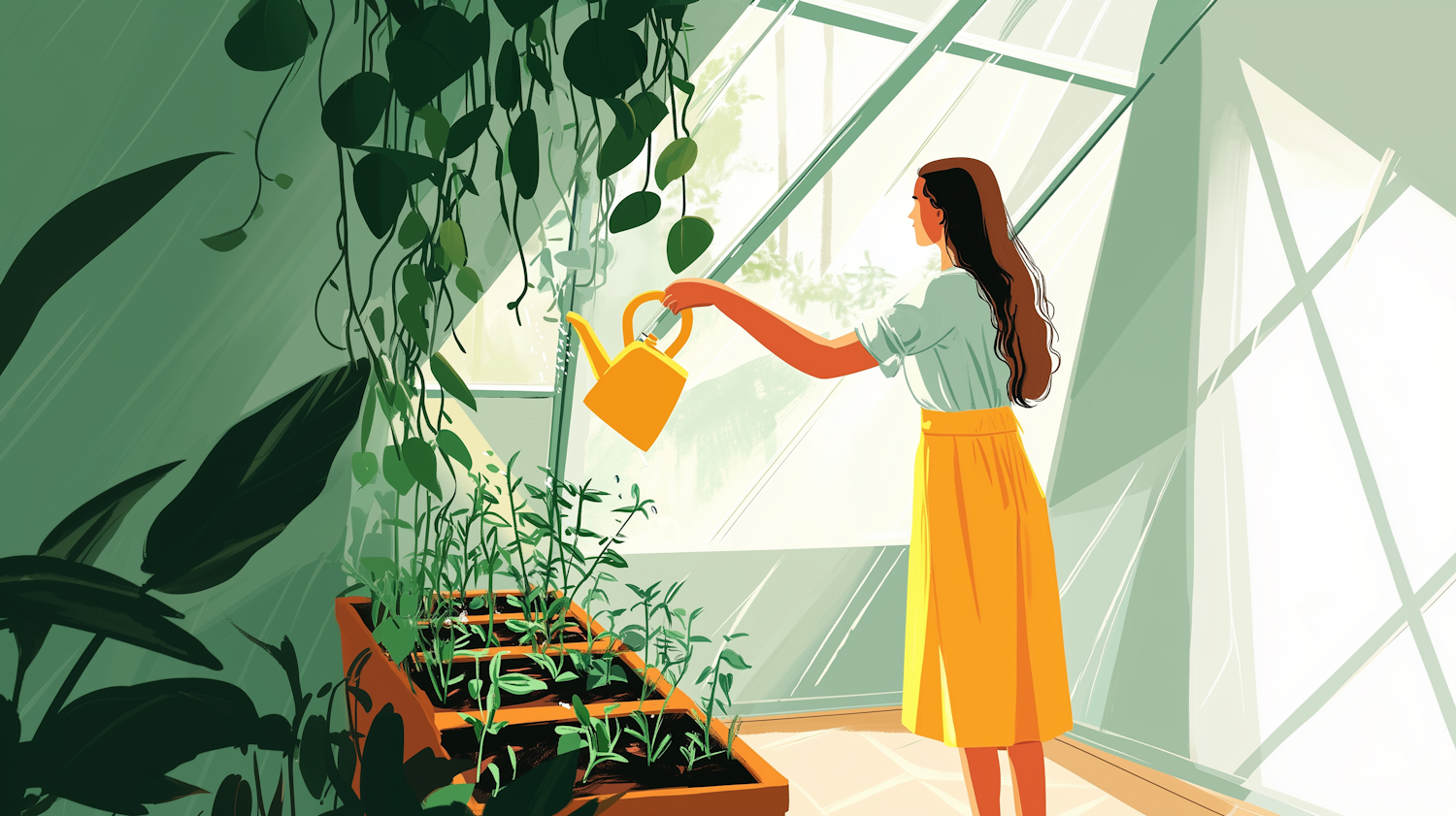 Woman Watering Indoor Plants