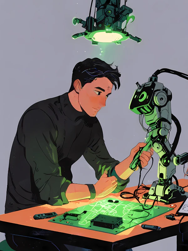 Man Repairing Robotic Arm