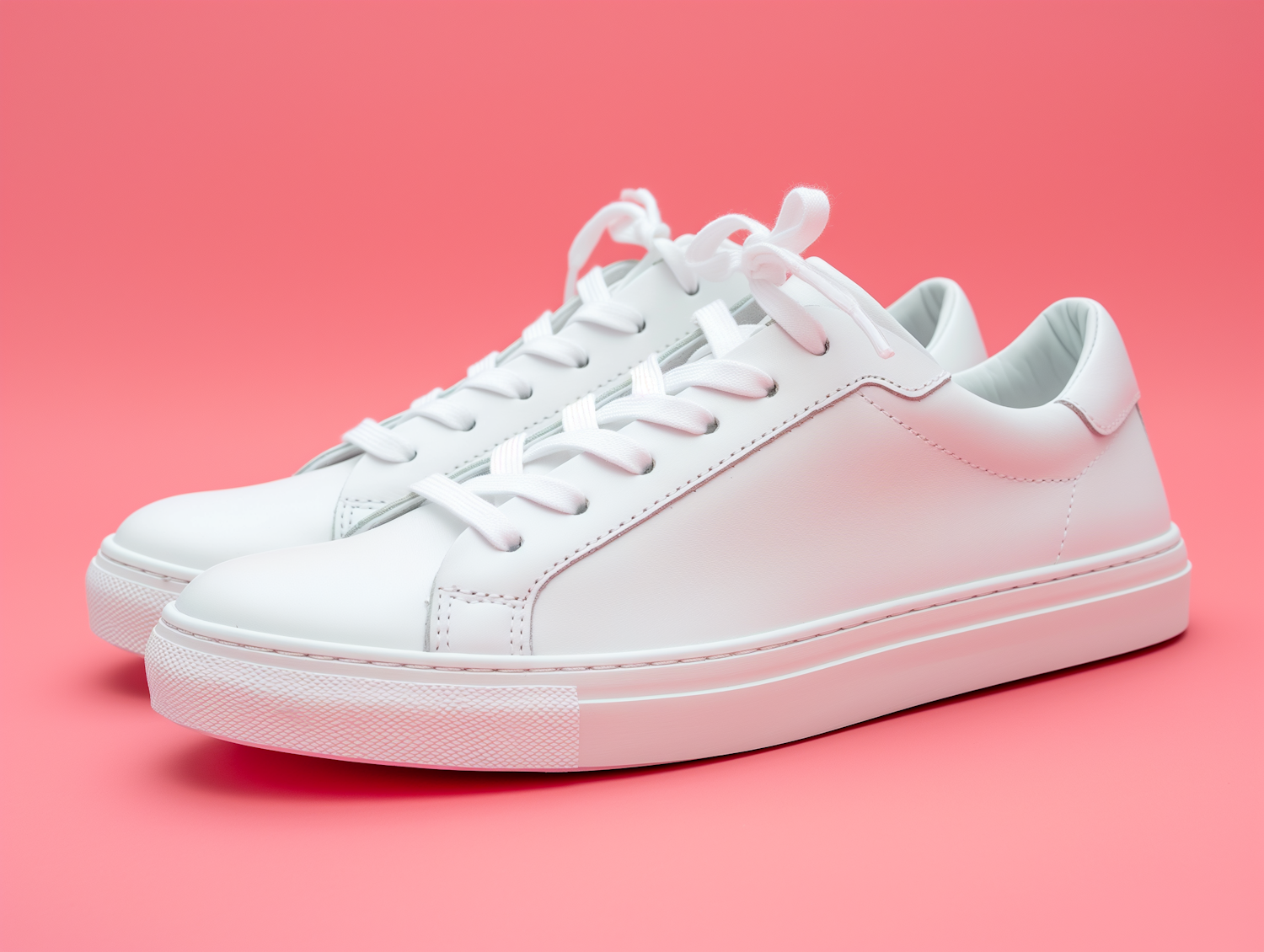 Pristine White Sneakers on Pink Background