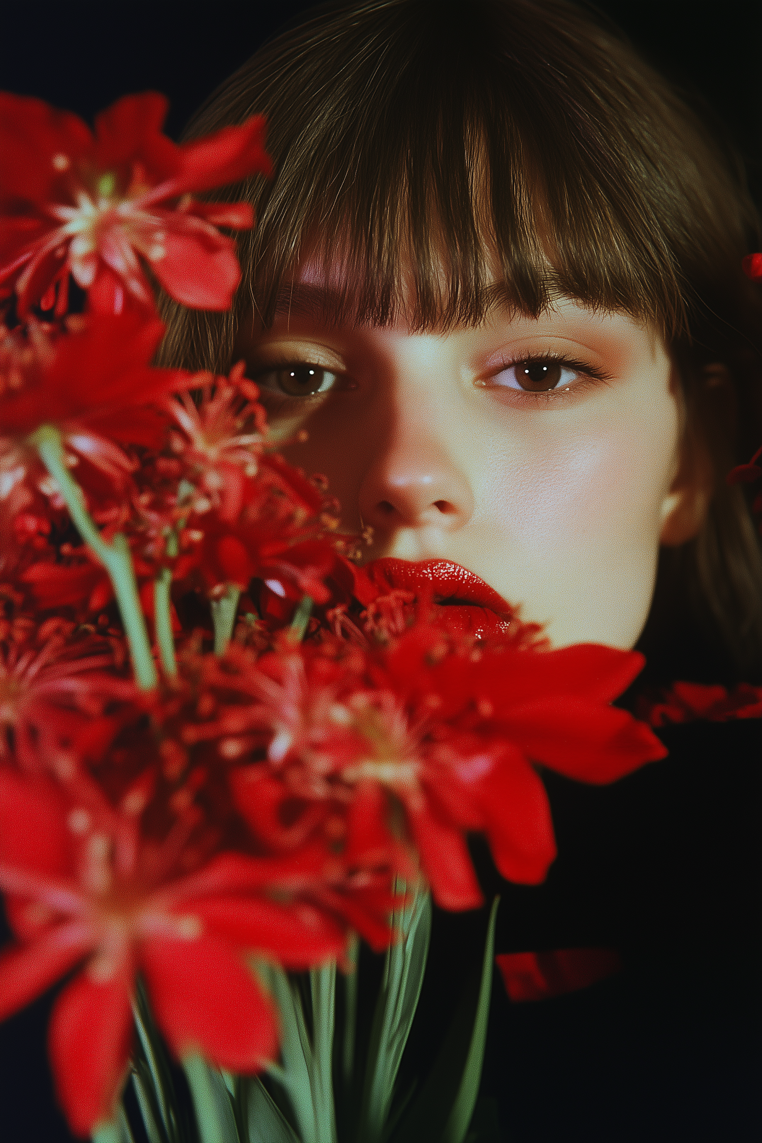 Portrait with Red Flowers