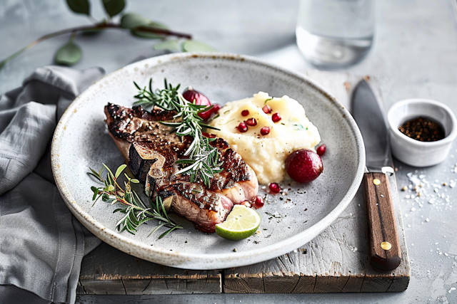 Gourmet Steak Meal on Rustic Table