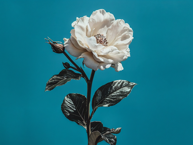 Elegant White Rose on Turquoise