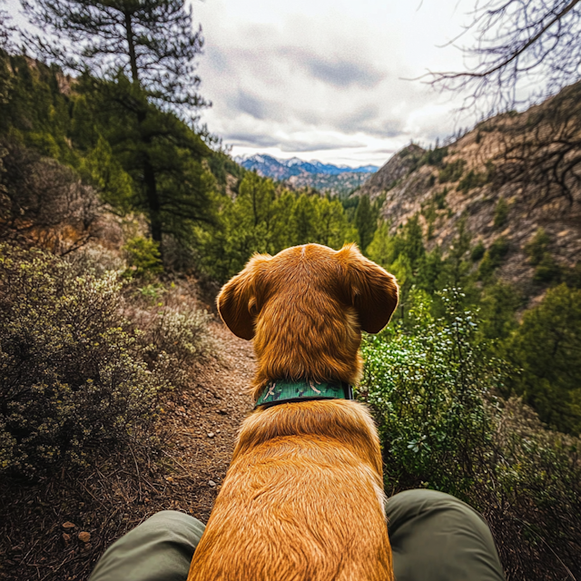 Dog on Trail with Scenic View