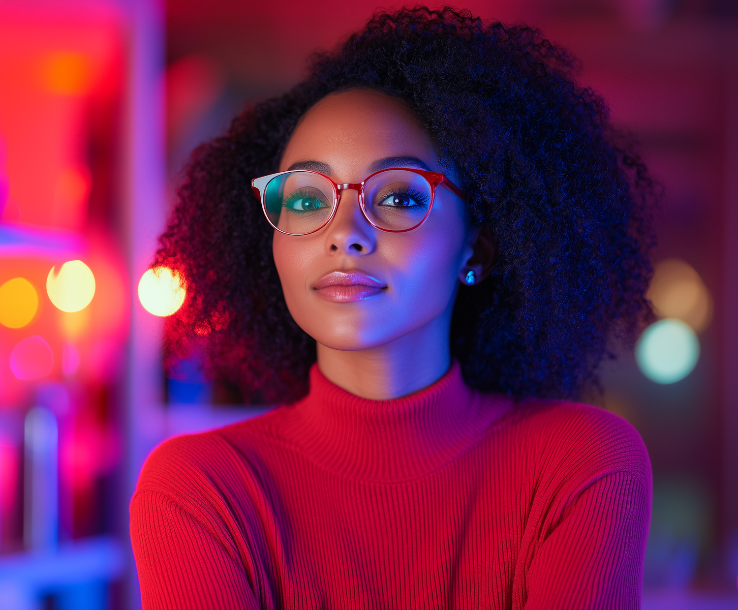 Confident Woman with Vibrant Lighting