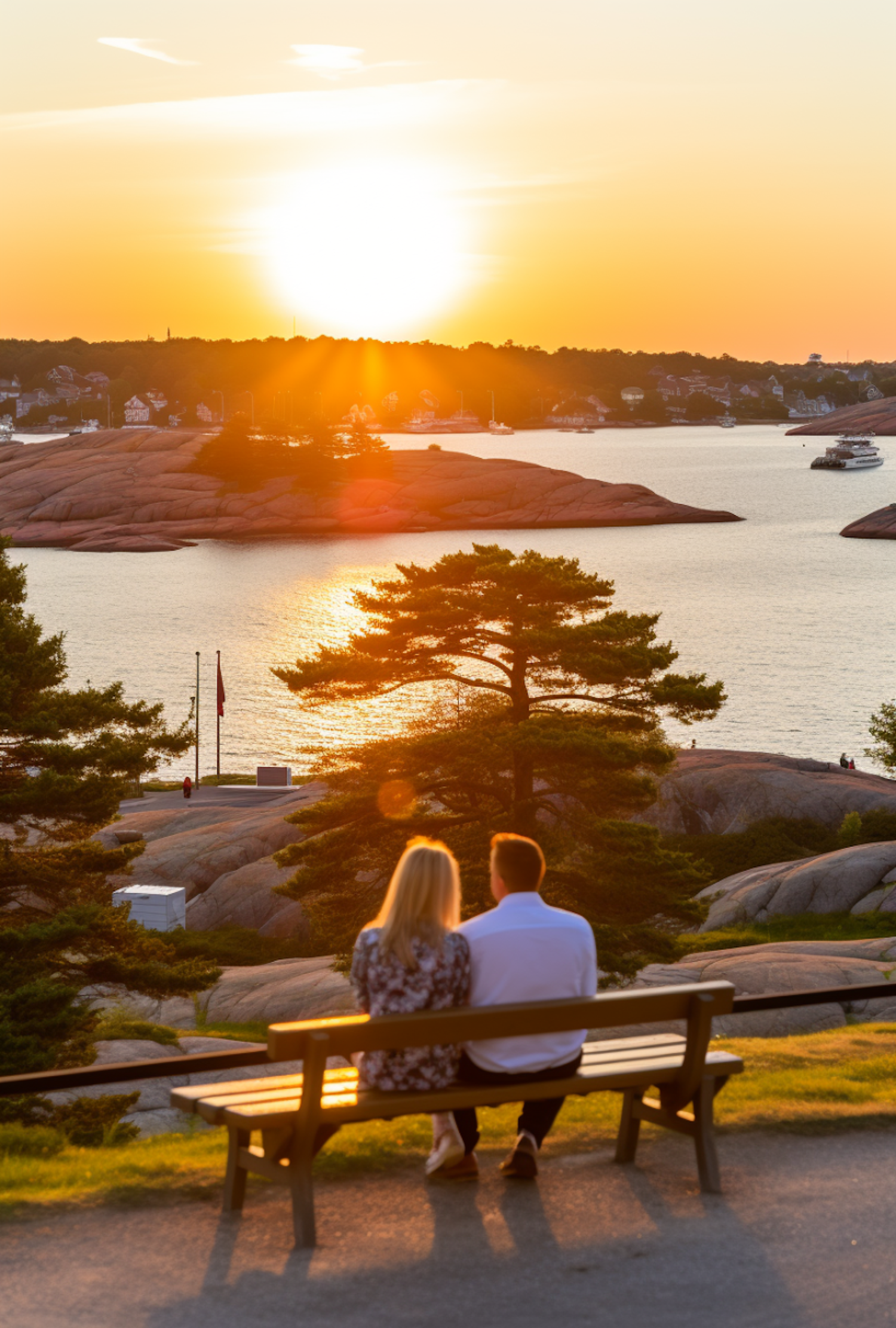 Sunset Embrace on the Coastal Bench