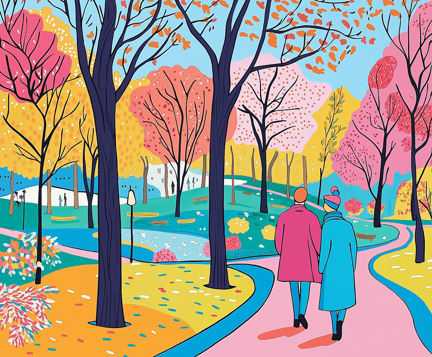 Elderly Couple's Autumn Stroll