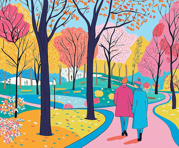 Elderly Couple's Autumn Stroll