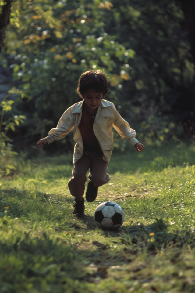 Boy Playing Soccer in Garden