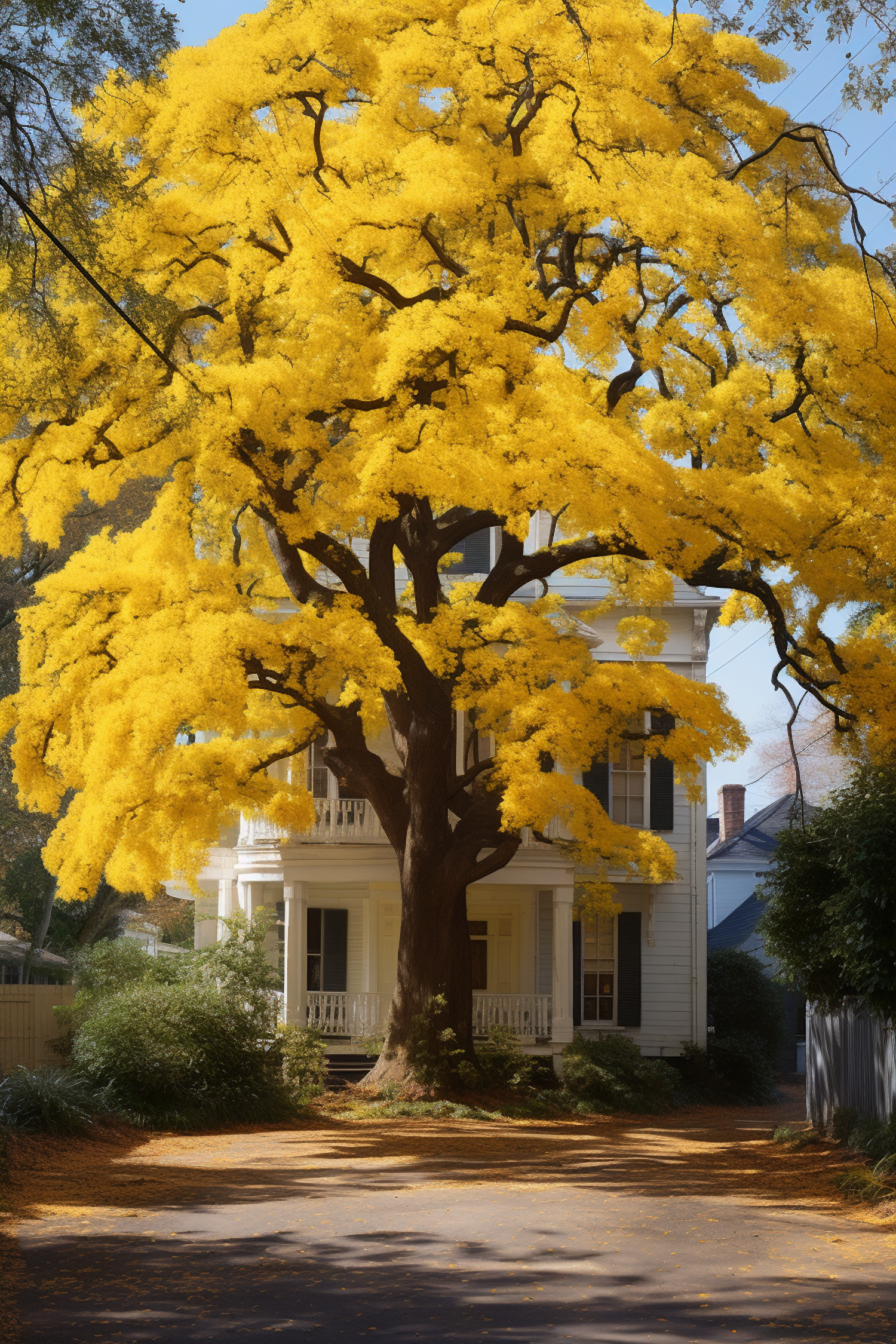 Autumnal Grandeur: The Majestic Yellow Tree and Timeless White House