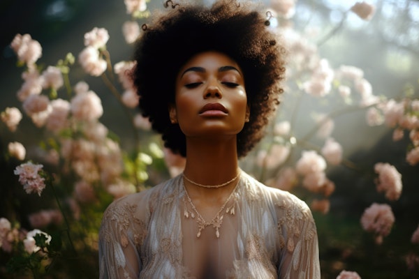 Tranquil Woman in Floral Setting