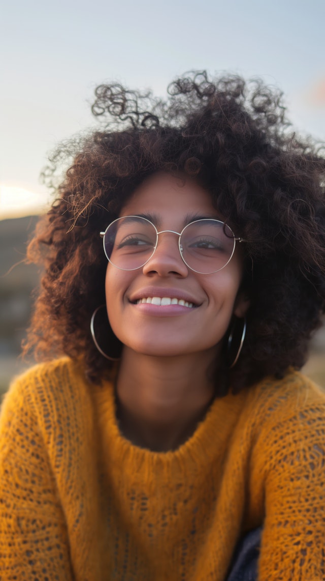 Joyful Woman in Yellow Sweater