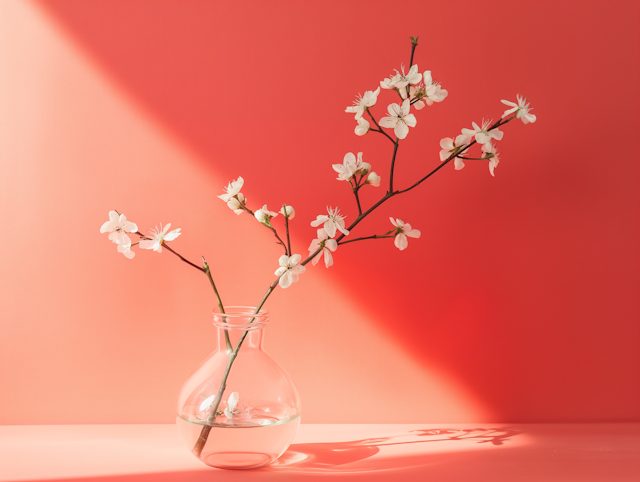 Minimalist Floral Arrangement against Coral Gradient