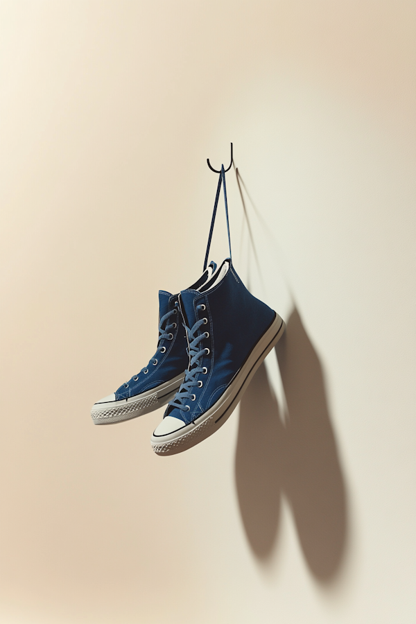 Blue High-Top Sneakers on Hook