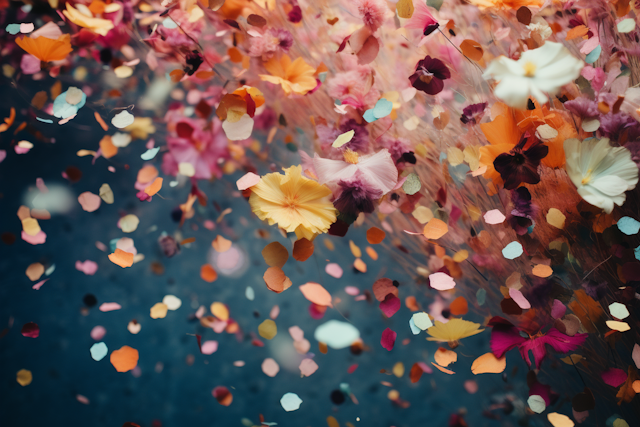 Celestial Celebration: A Cascade of Petals and Confetti