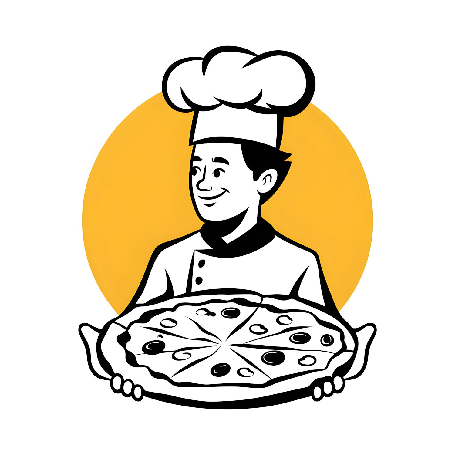 Cheerful Chef with Pizza Illustration