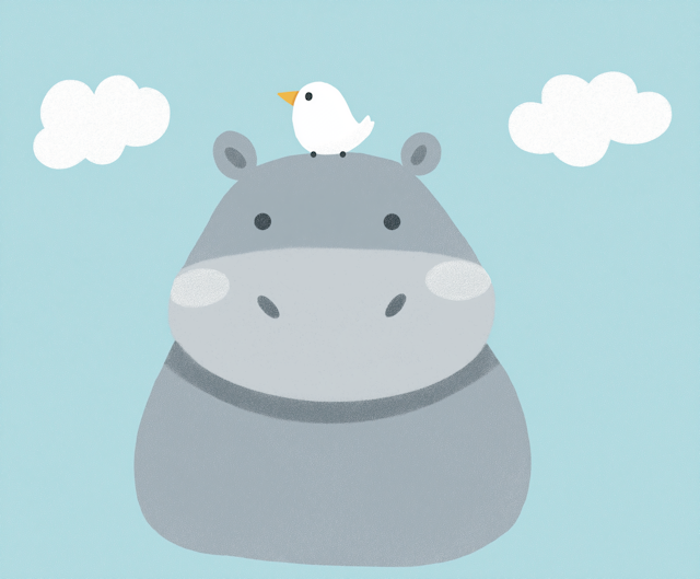 Hippo and Bird Illustration