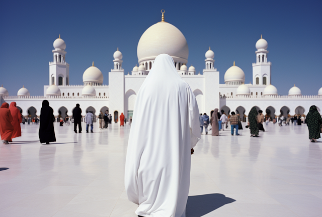 Solitude Amidst Grandeur: A Figure at the Mosque