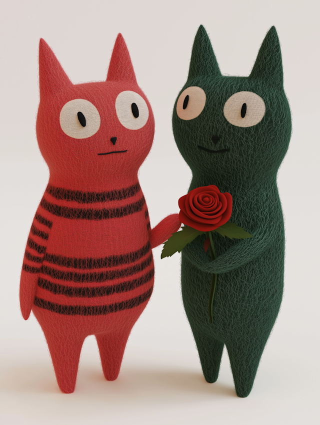 Cartoon Cat-like Characters with Rose