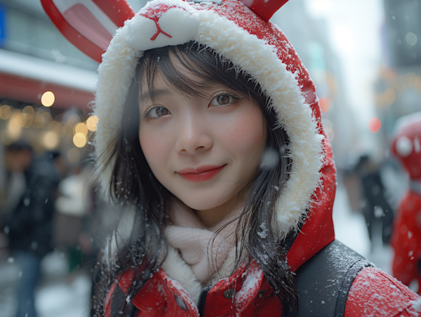 Festive Young Woman in Snow