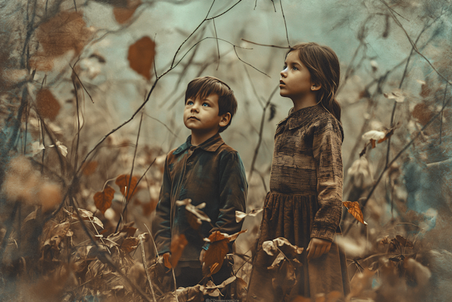 Autumnal Childhood: Siblings in a Woodland Quest