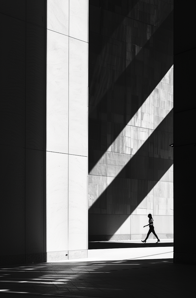 Silhouette of a Woman in a Monochromatic Urban Landscape