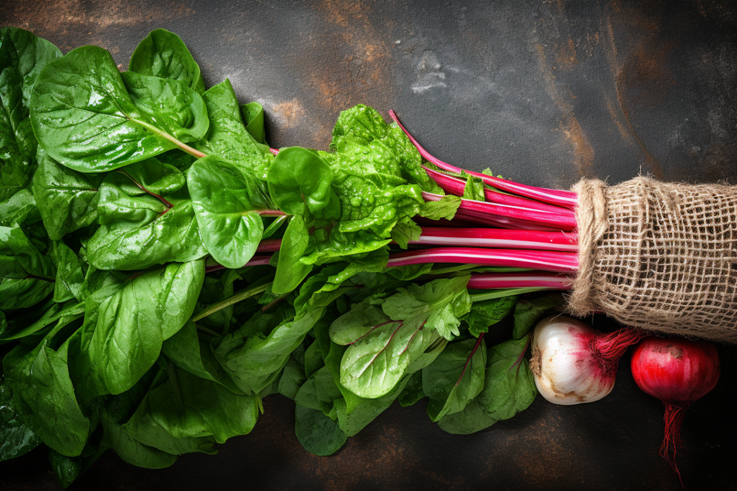 Fresh Harvest: Swiss Chard, Garlic, and Beet Still Life