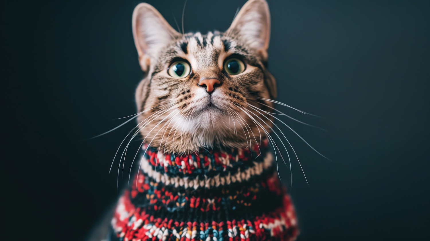 Close-up of Cat in Knitted Sweater