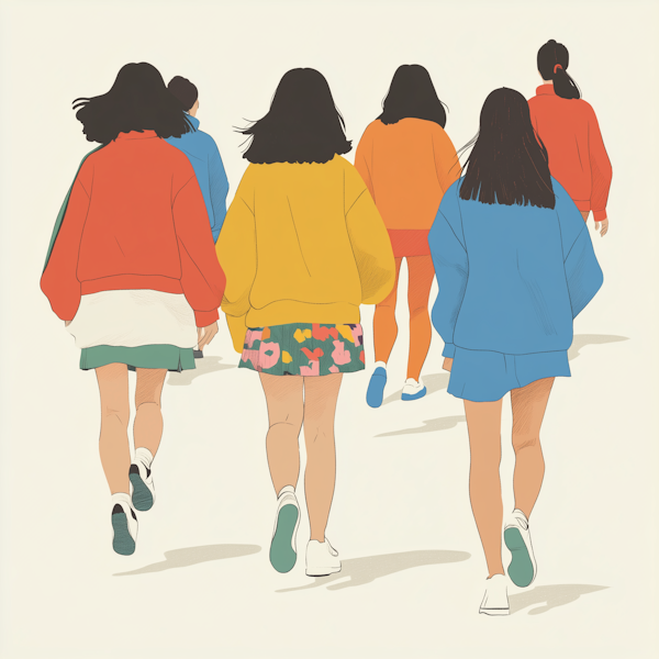 Group Walking in Colorful Clothing