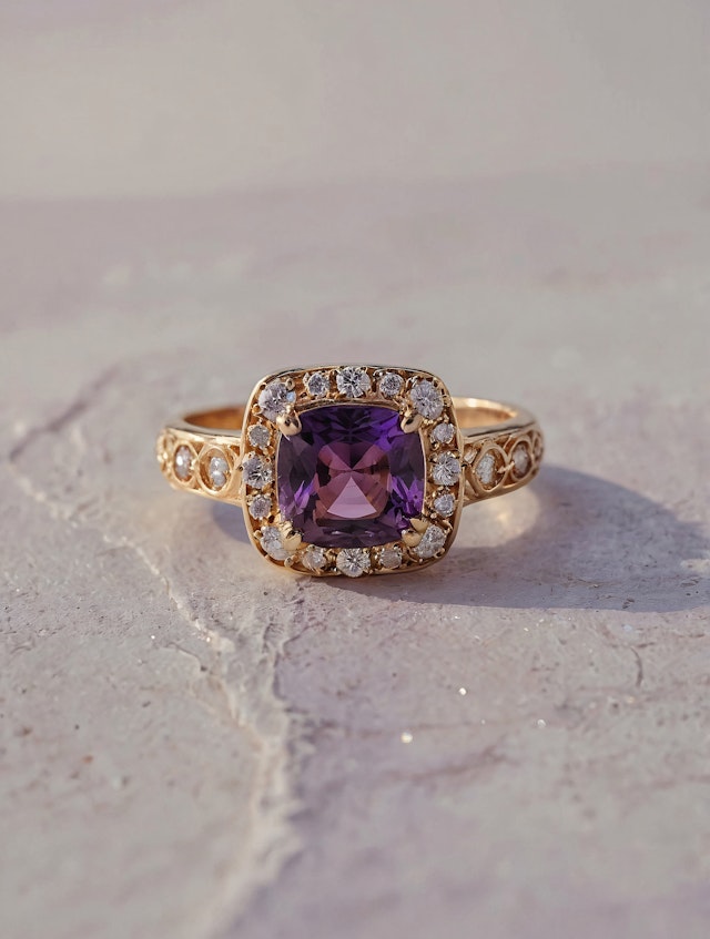 Luxurious Gold Ring with Purple Gemstone