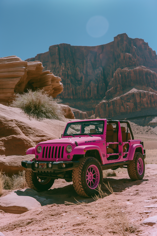 Bright Pink Jeep in Desert