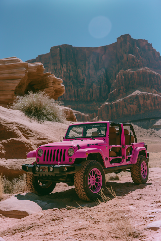 Bright Pink Jeep in Desert