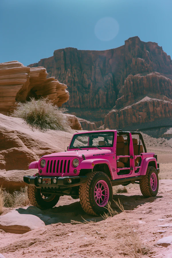 Bright Pink Jeep in Desert