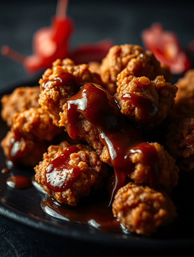 Close-up of Fried Chicken with Sauce