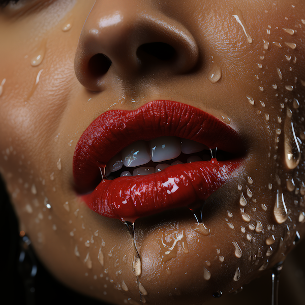 Close-up of Woman's Glossy Red Lips