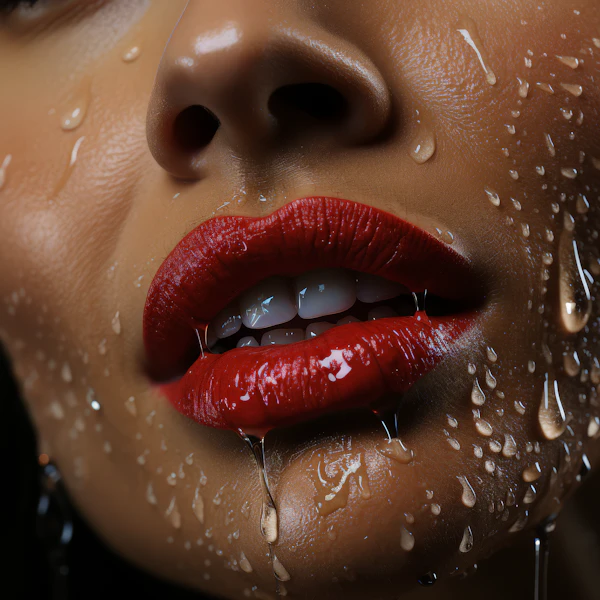 Close-up of Woman's Glossy Red Lips
