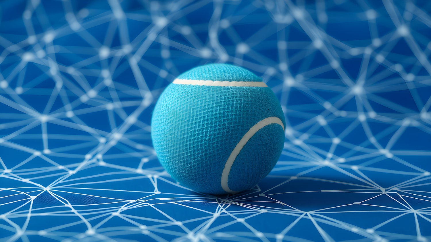 Blue Tennis Ball on Network Background