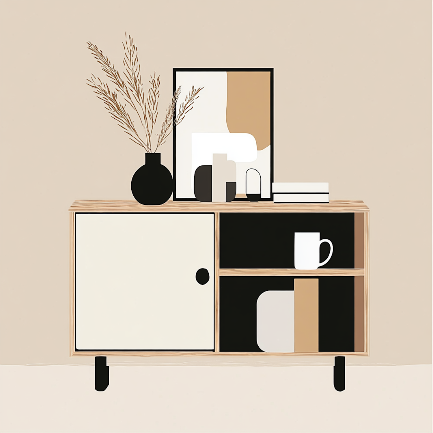 Minimalist Interior Scene with Wooden Cabinet