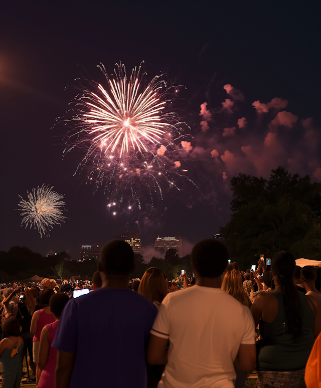 Vibrant Fireworks Display with Spectators