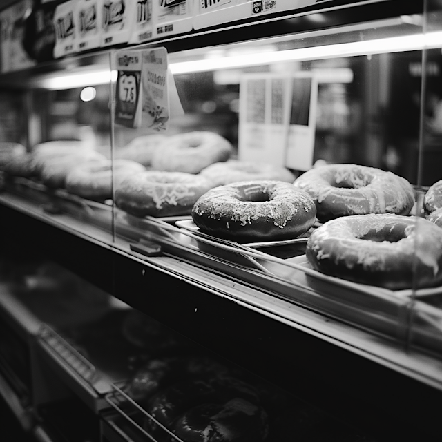 Monochromatic Temptations: Artful Donuts Display