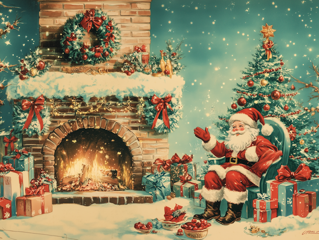 Festive Christmas Scene with Santa Claus