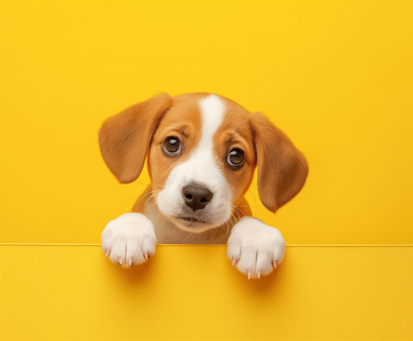 Adorable Beagle Puppy on Yellow Background